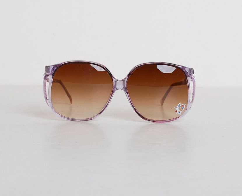 Vintage 70s Boho Oversized Purple Butterfly Sunglasses