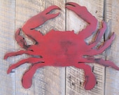 Wooden Red Crab Sign- Ocean Beach Decoration