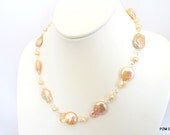 Baroque pearl necklace, peach colored pearl strand, sterling silver, fine jewelry
