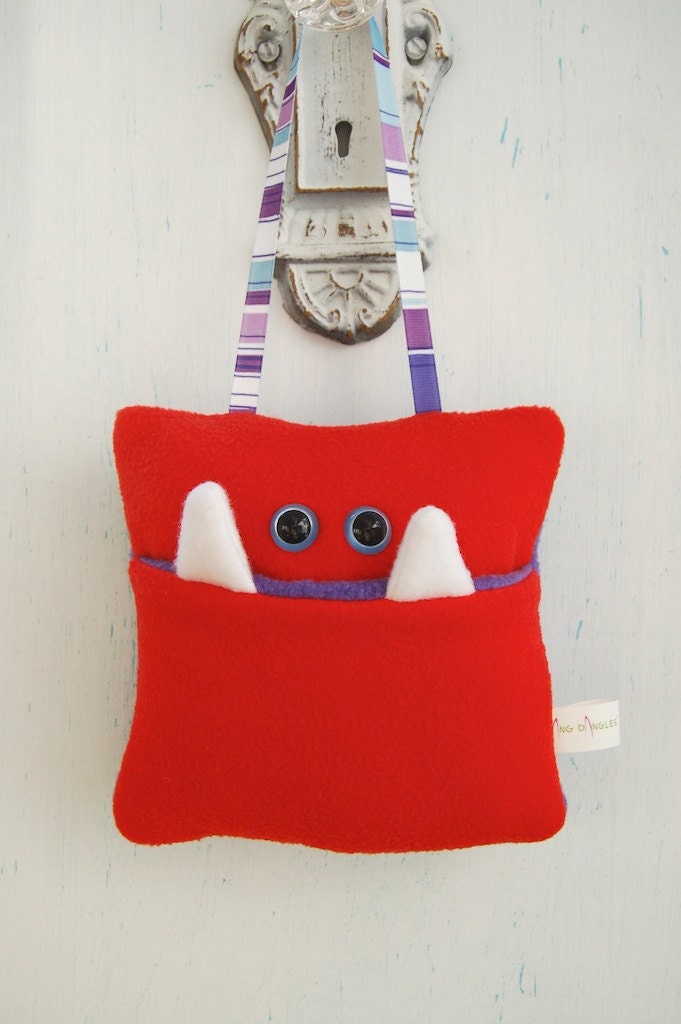 Red and Purple Tooth Fairy Monster Pillow