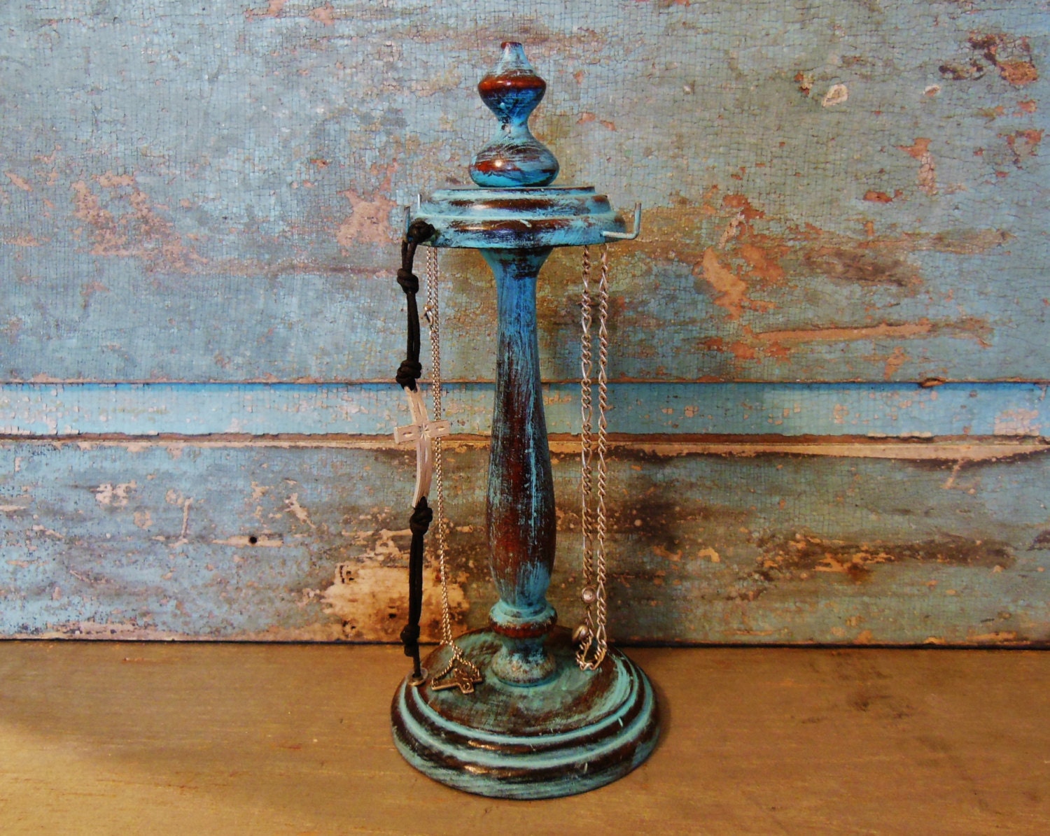 Jewelry Hanger Necklace Bracelet Display Turquoise Distressed