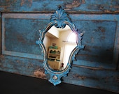 Turquoise Gold Ornate Mirror Upcycled Vintage