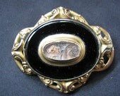 Victorian Mourning Brooch Hair and Enamel - Original