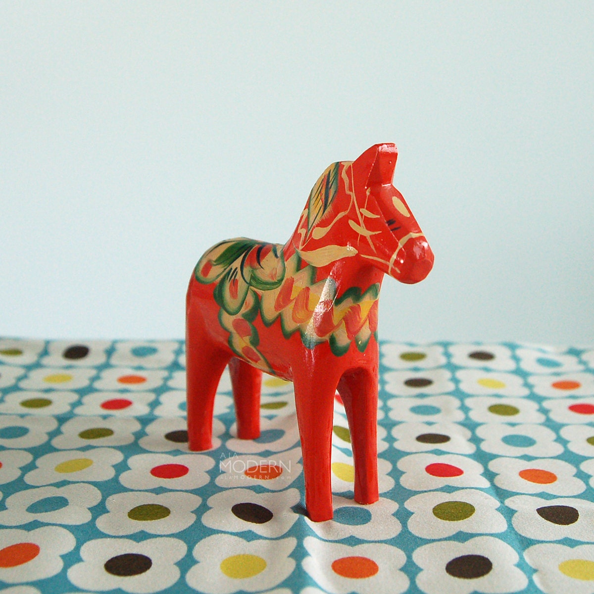 Swedish Olsson Wooden Red Dala Horse Vintage