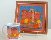 Vintage Taylor Ng Chicken In A Basket Classy Critters Tile Trivet and Mug