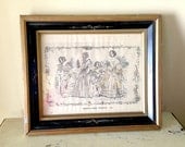 Antique Godey Ladies Fashion Print Victorian Frame Black Gold Glass
