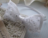 Sparkle . headband . girls hair accessory . satin bow . white sequins