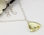 Genuine Lemon Quartz Pendant. Trilliant Cut. Sterling Silver Necklace. Natural Gemstone Jewelry. Wire Wrapped. Free Shipping. - LoveLeela