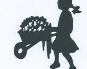 Girl with wheel barrel silhouette
