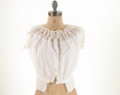 Edwardian 1910's Lace Blouse . White Cotton Antique . Button Front Cami . XS