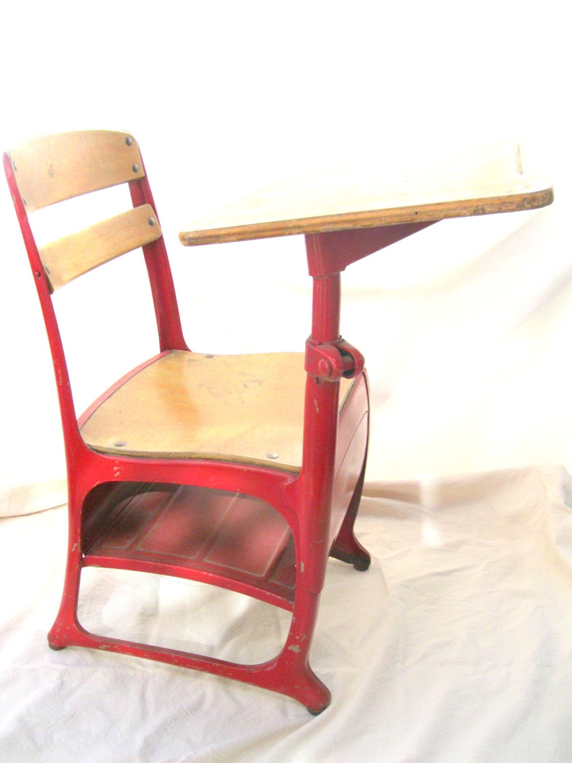 Vintage Cherry Red School Youth Desk-Wood-Metal from Tessiemay