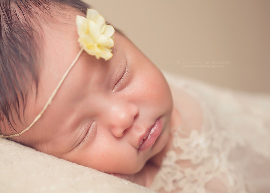 Baby Headband, Newborn Headband in Vintage Yellow, Baby Halo, Great for Photo Prop