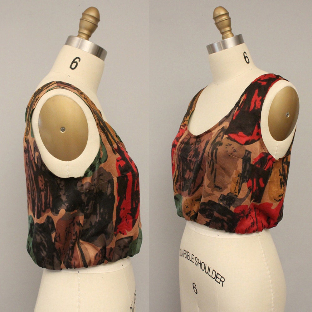 Abstract Smudge Mud Silk Cropped Tank