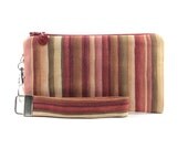 Pink wristlet / pastel clutch / small purse / zipper pouch & detachable key fob gift set for women in cottage chic boho style striped fabric
