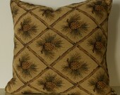 Decorative pillows, a pair, mountain, lodge, cabin, pinecones, 20 inch,