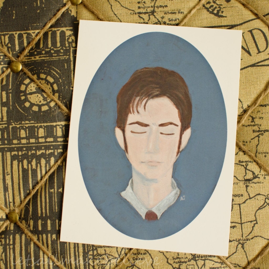 Acrylic Painting Print Doctor Who David Tennant Portrait Print Blue Art 5x7