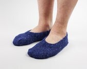 Soft wool hand knit blue socks slippers for men and women