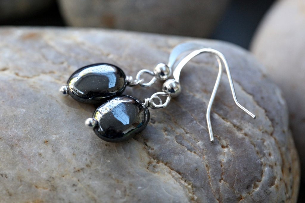 Silver Drops - Hematite Bead Earrings