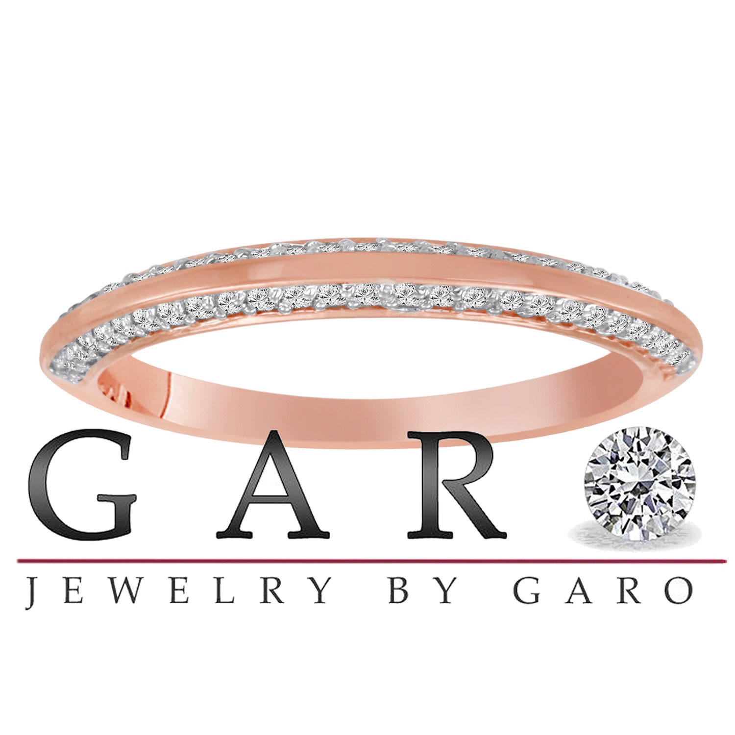 14K Rose Gold  Wedding & Anniversary Diamond Stackable Band 0.27 Carat  Micro Pave Set Handmade Petite Ring