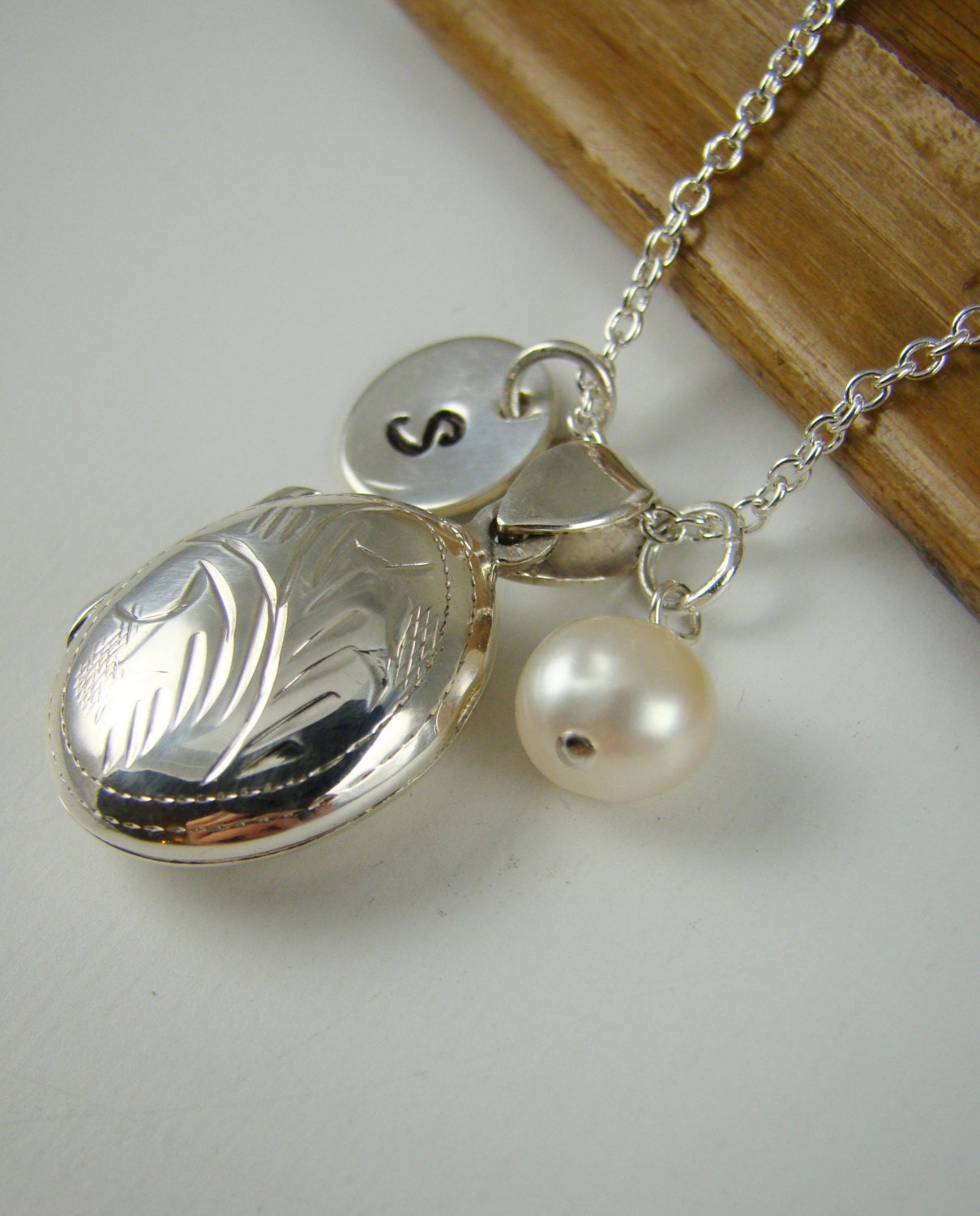 Personalized Initial Locket Pendant Necklace,Mother's Day Gift Idea,  ALL STERLING SILVER, Locket Pendant