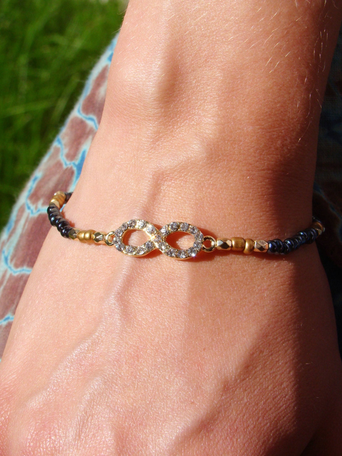 Gold and Hematite Infinity Bracelet, Friendship Bracelets, bff Bracelet, Stackable Bracelet