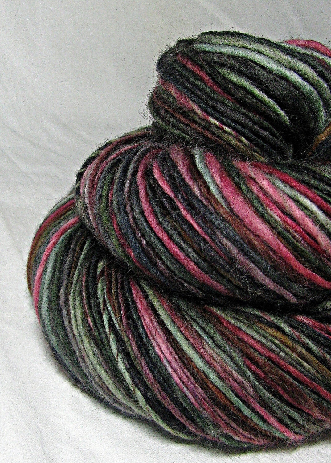 Handspun Yarn Gently Thick and Thin Single Falkland 'Olive Branch'