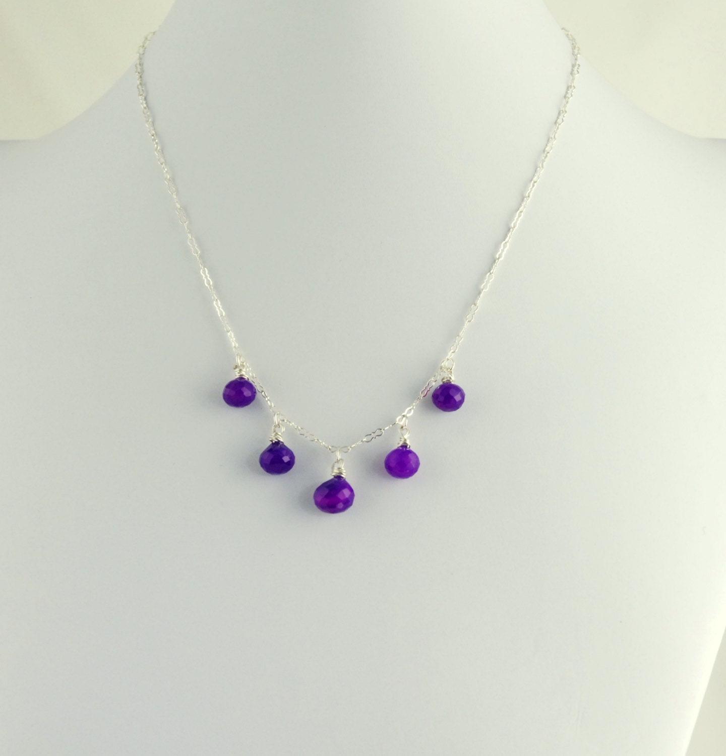 Violet Purple Drops - Violet Purple Chalcedony Drop Necklace and Earrings, Earring and Necklace Set, Silver and Gemstone Necklace Set