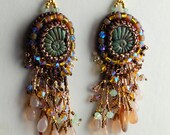 Amazonian Sunset - Long Beaded Earrings with Fringe, Honey Amber Colors, Gemstone and Glass Earrings