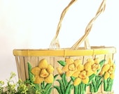 CLOSING SALE Reduced 50% Vintage Flower Basket with Ceramic Daffodils