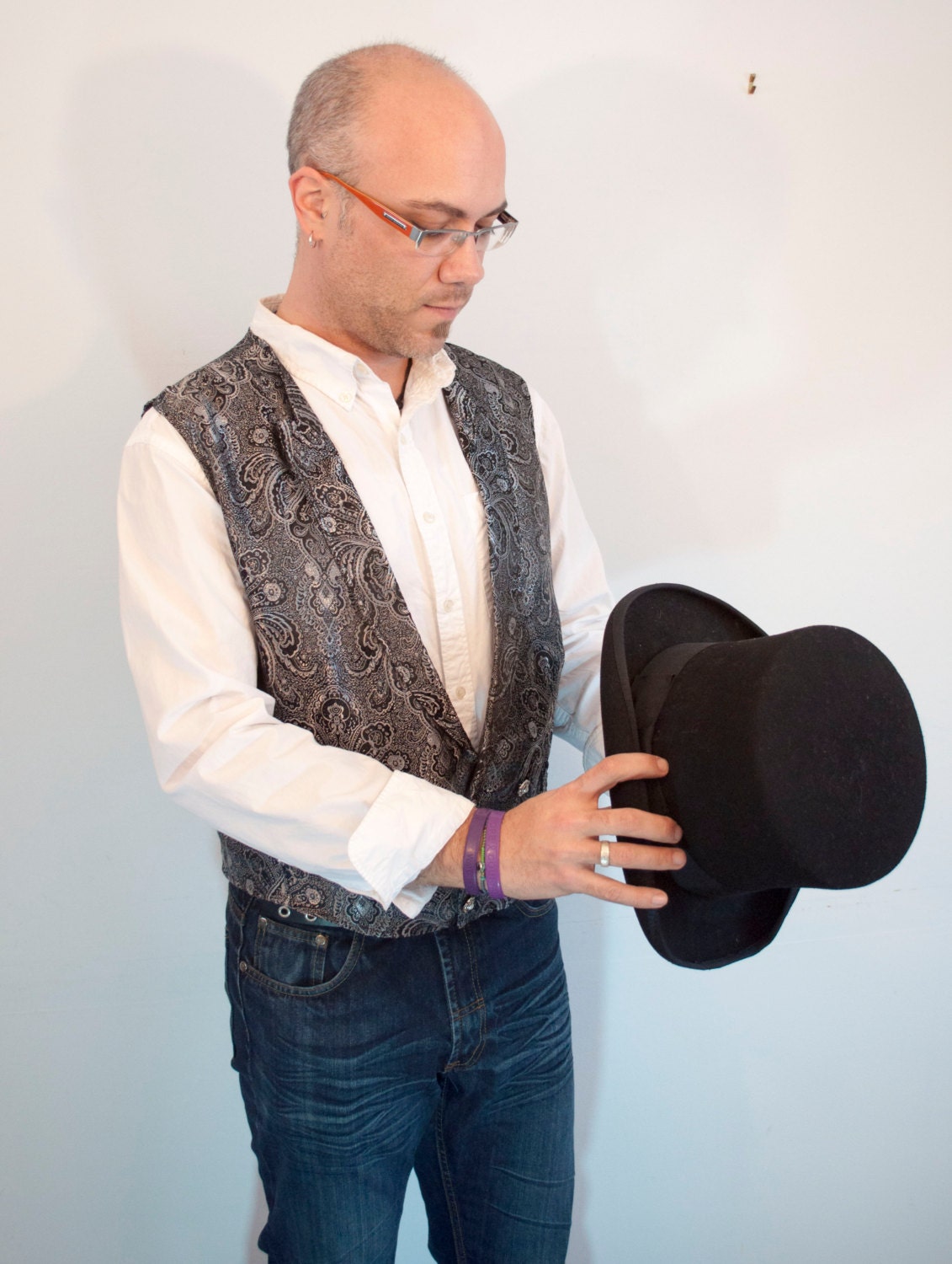 Mens steampunk Black and silver brocade Vest  Victorian made to order