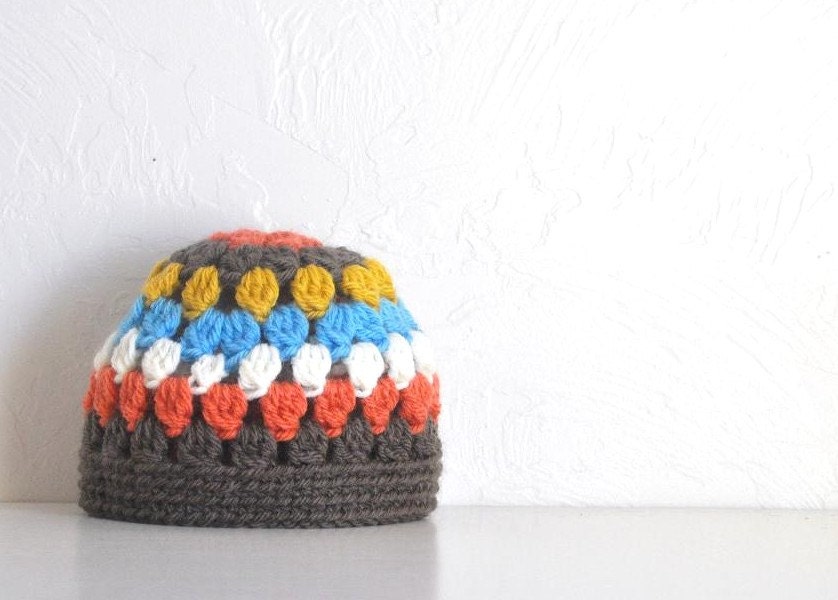 Newborn Baby Hat  Brown Beanie Orange Cap Blue