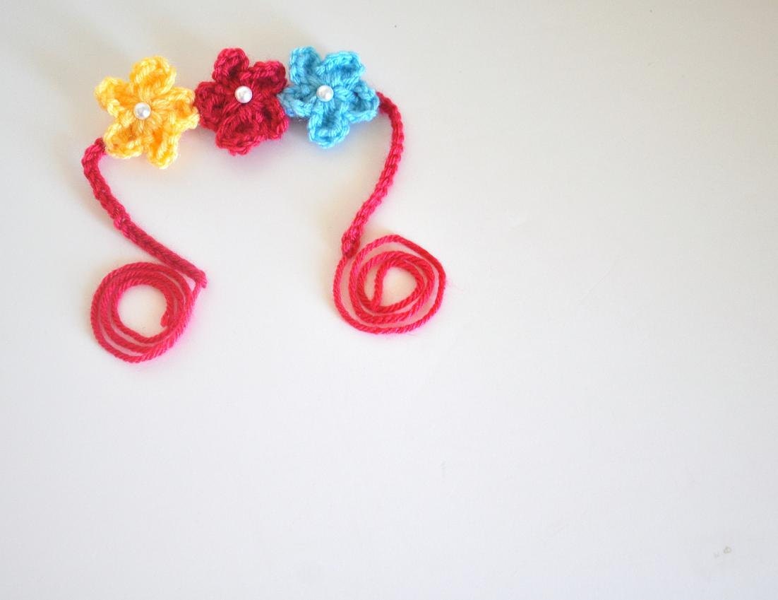 Floral Newborn Baby Headband Crochet  Photo Prop Flowers Aqua Red Yellow