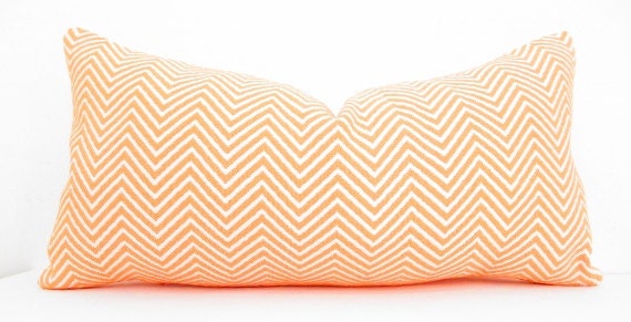 Chevron Pillow Cover, Long Lumbar Pillow Cover, Bohemian Decor, Orange Cushion, Orange Chevron, Zig Zag, 12x22 Inch
