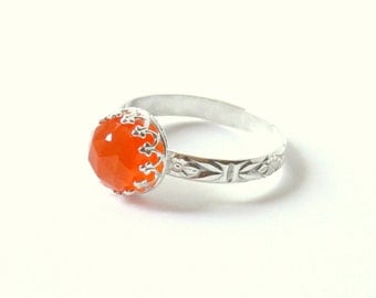 Tangerine Orange carnelian ring sterling silver ring gemstone ring spring fashion rose cut gem