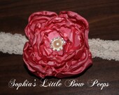 Hand Singed Satin Flower with Pearl Rhinestone Center