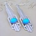 Art Deco Silver Earrings -  Moon Light Blue Rhinestone - Vintage Brass - Handmade