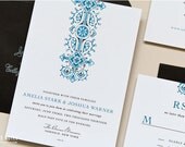 Modern Blue and Black Hand Painted Invitations - Sweetness Wedding Invitation Sample Set