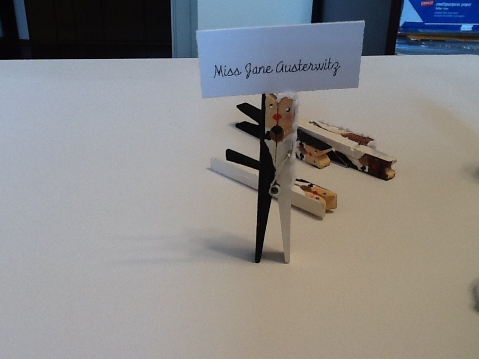 Hand Painted Bride and Groom Clothespin Place Card Holders with Place Cards