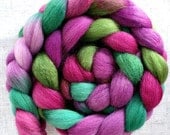 Hand Dyed BFL/Silk Combed Top 4 Oz.  "Green Lightening  Fusion"