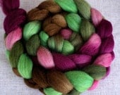 Hand Dyed BFL/Silk Combed Top 4 Oz.  "Eggplant Wine Fusion"