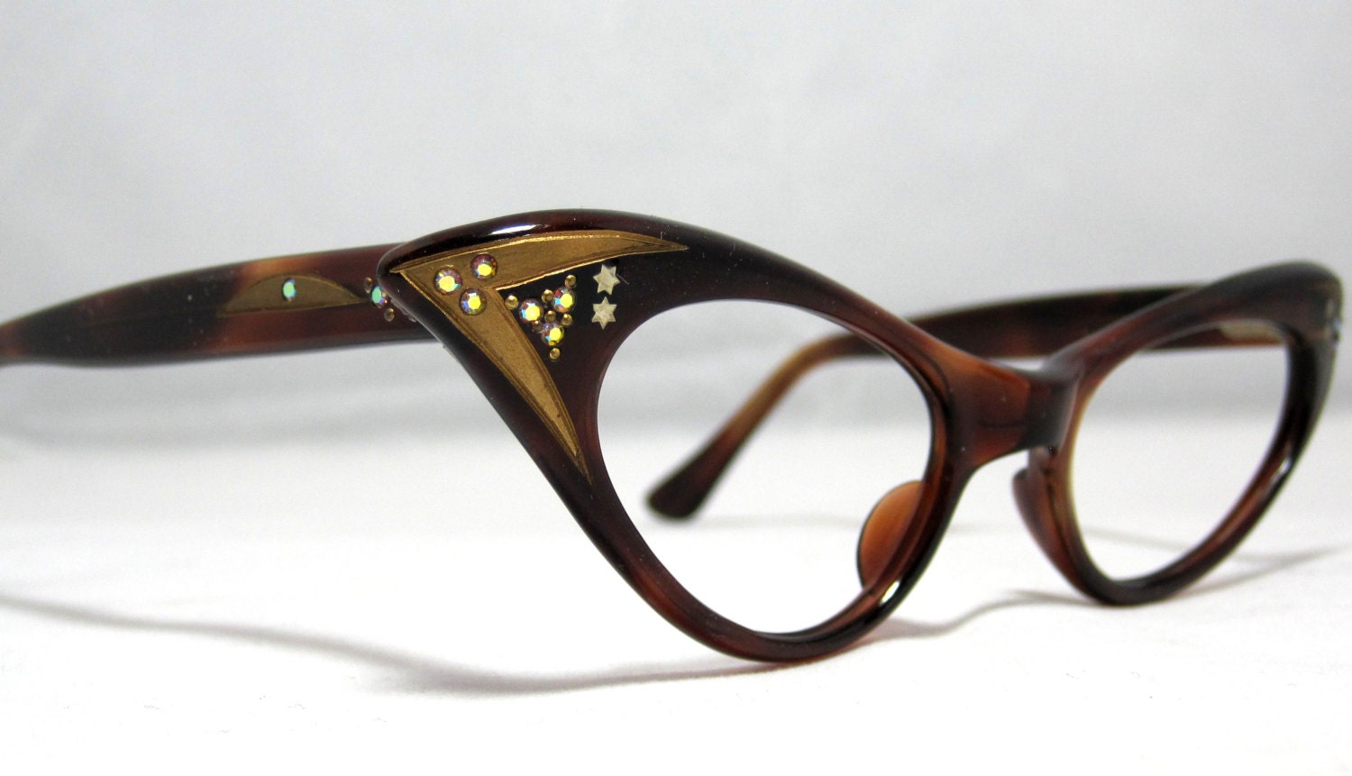 Vintage 60s Cat Eye Glasses. Curvy and Sexy CatEyes with Rhinestones