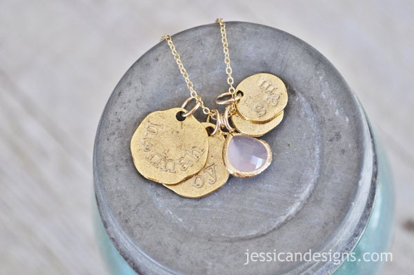 Personalized Gold Family Necklace - 4 Gold Medalians Personalized with the Names of your Choice
