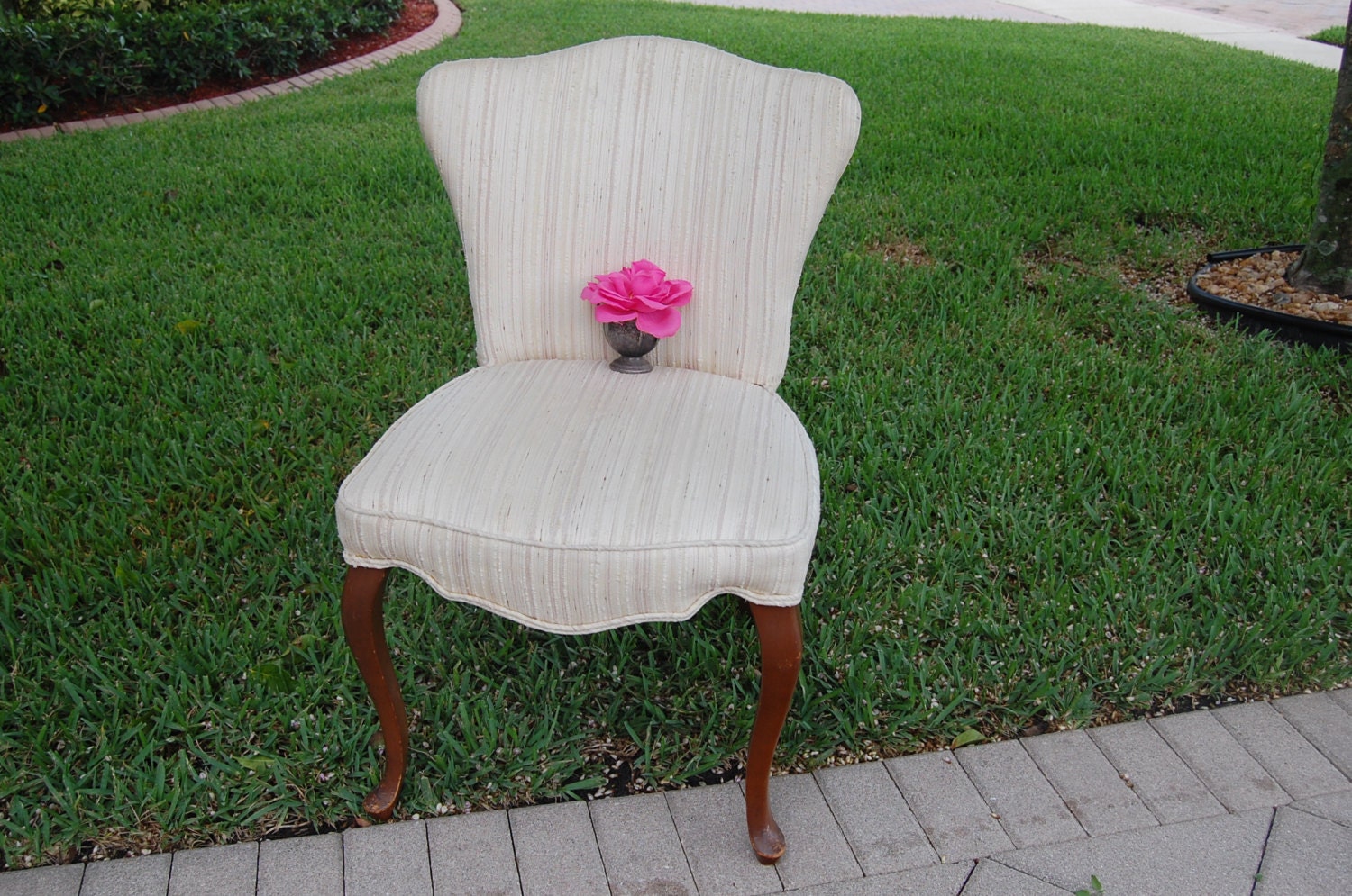 Pair of Vintage French Upholsterd Chair Shabby Chic Cottage Style at Retro Daisy Girl