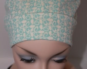 Chemo Hat Cancer Cap Soft Cotton Aqua Blue and Cream Jersey Knit Free Ship in USA