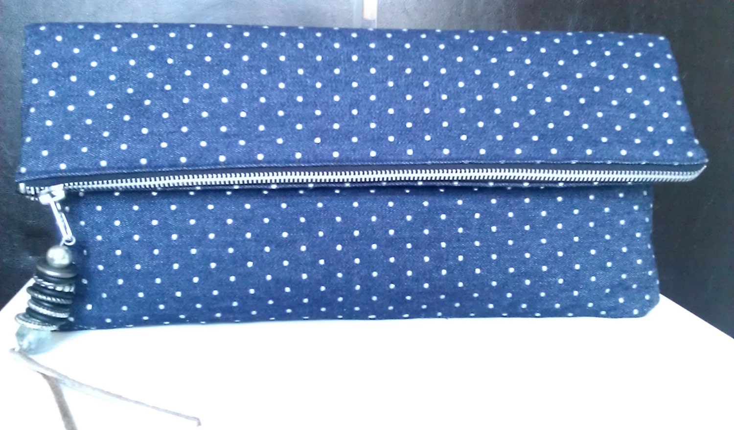 Textured Silver Dots on Denim.....Clutch
