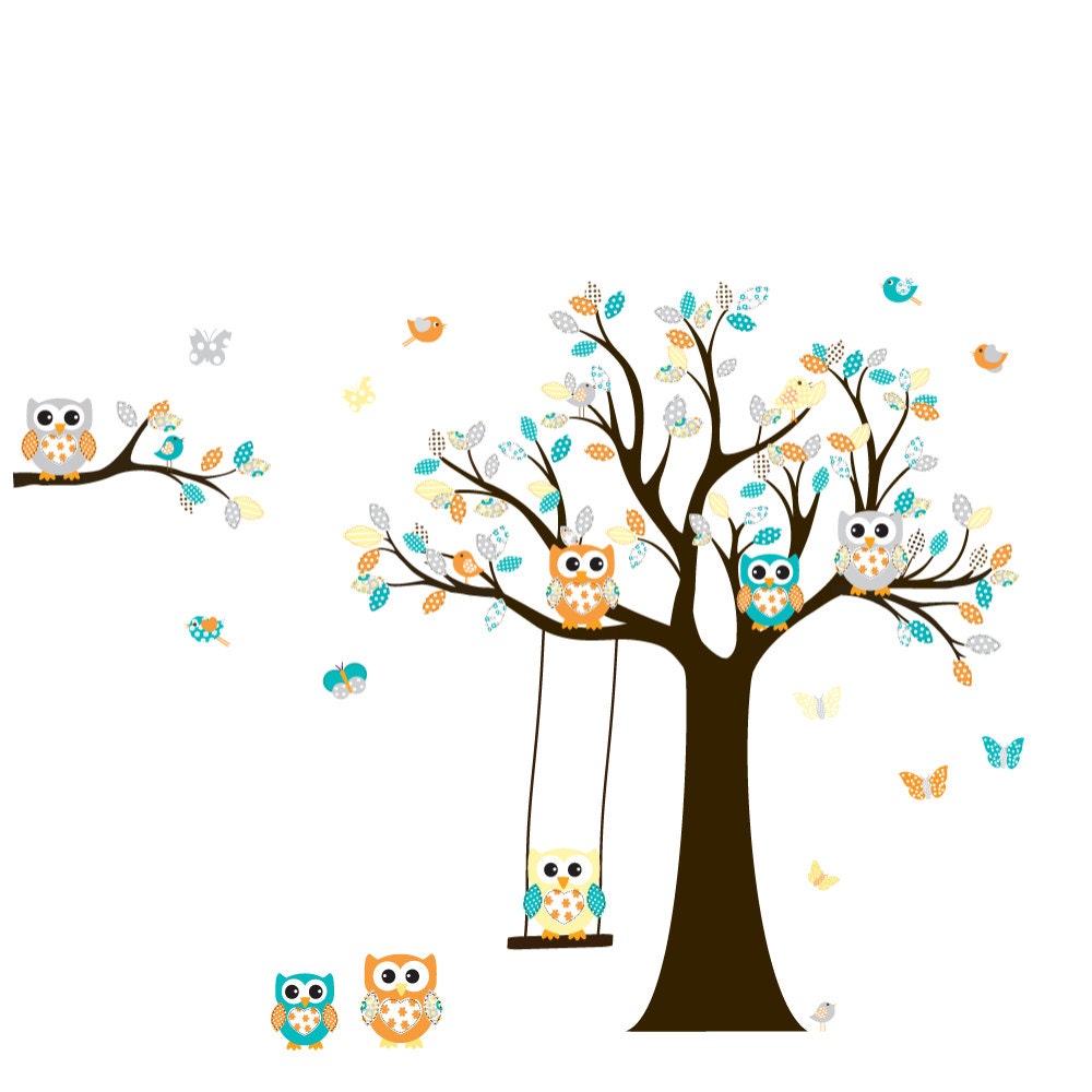 Custom Listing Fabric Tree Decal Nursery Wall Stickers Colorful Tree Owl Wall Decal Elephant