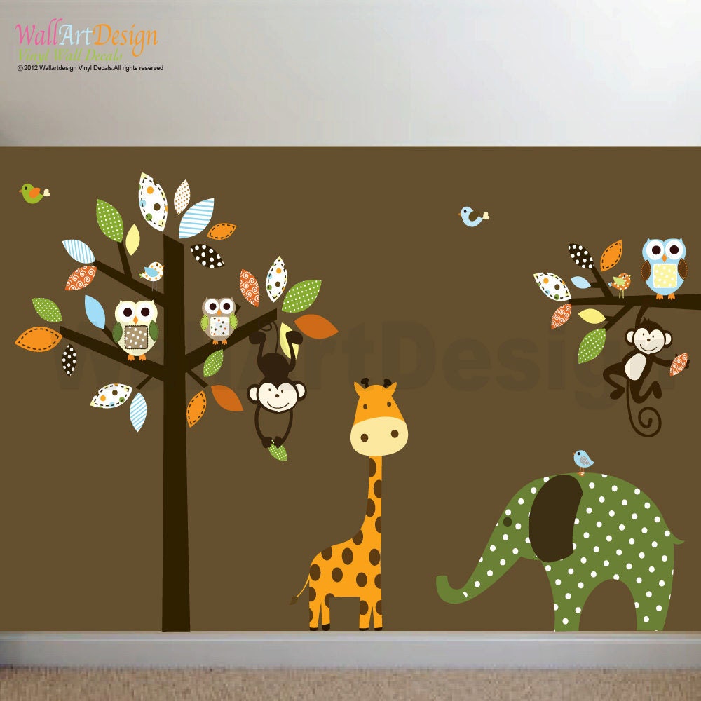 Custom Listing Giraffe,elephant,monkey nursery wall decal sticker vinyl tree and branch jungle decals