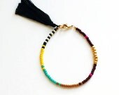 Friendship Bracelet with Tassel - Beaded Bracelet - Bracelet with Black Tassel