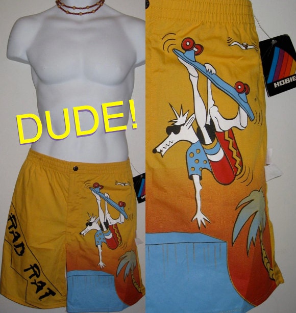 Deadstock Vintage 1980's Surf Board Shorts Hobie Rad Rat Skateboard NWT NOS size Medium