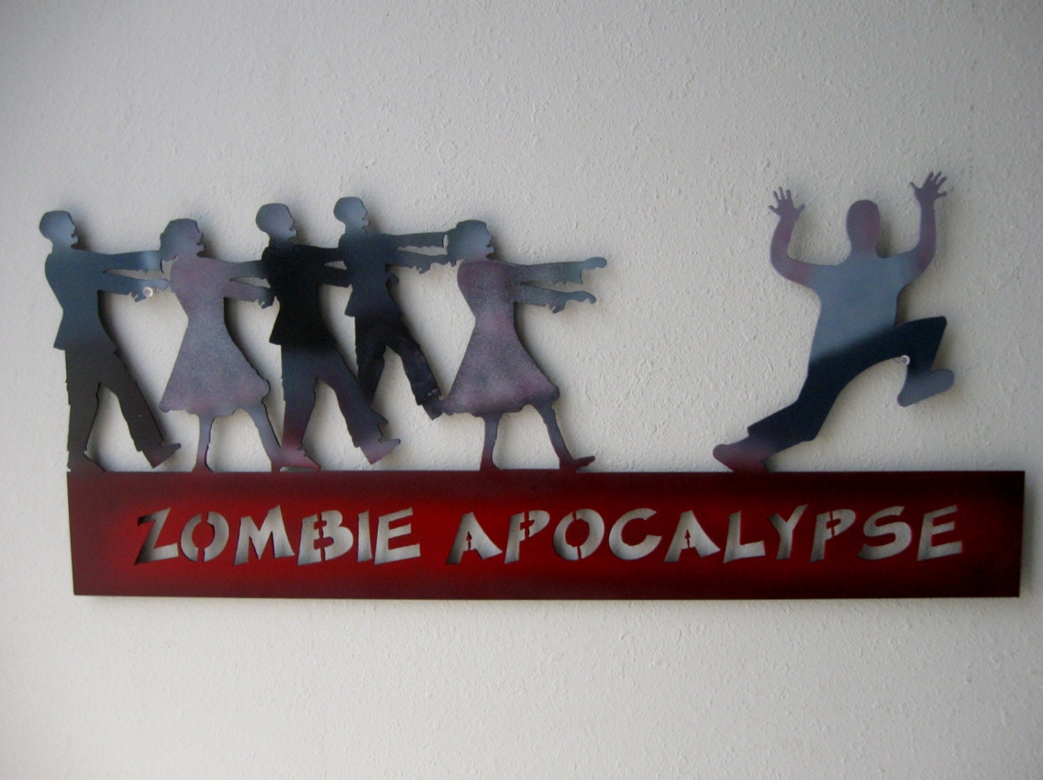 Zombie Apocalypse Humorous Metal Wall Hanging Sign